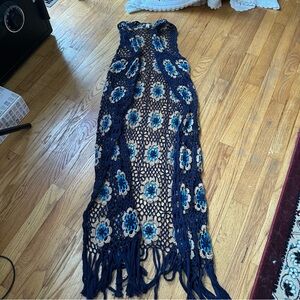 Maxi crochet blue festival vest